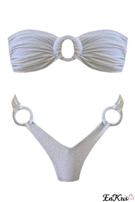 BIKINI OUTLET BLANC/ARGENT PAILLETÉ - LENA