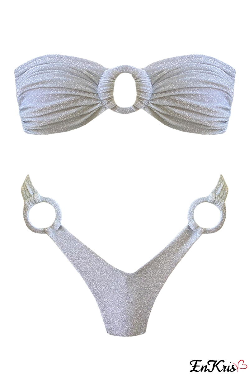 BIKINI OUTLET BLANC/ARGENT PAILLETÉ - LENA