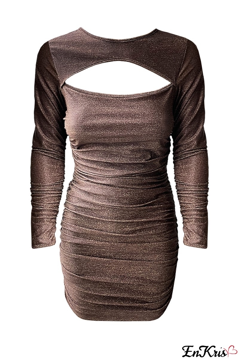 ONLINE WOMEN'S CLOTHING Brown - ABITO NAOMY GLITTER