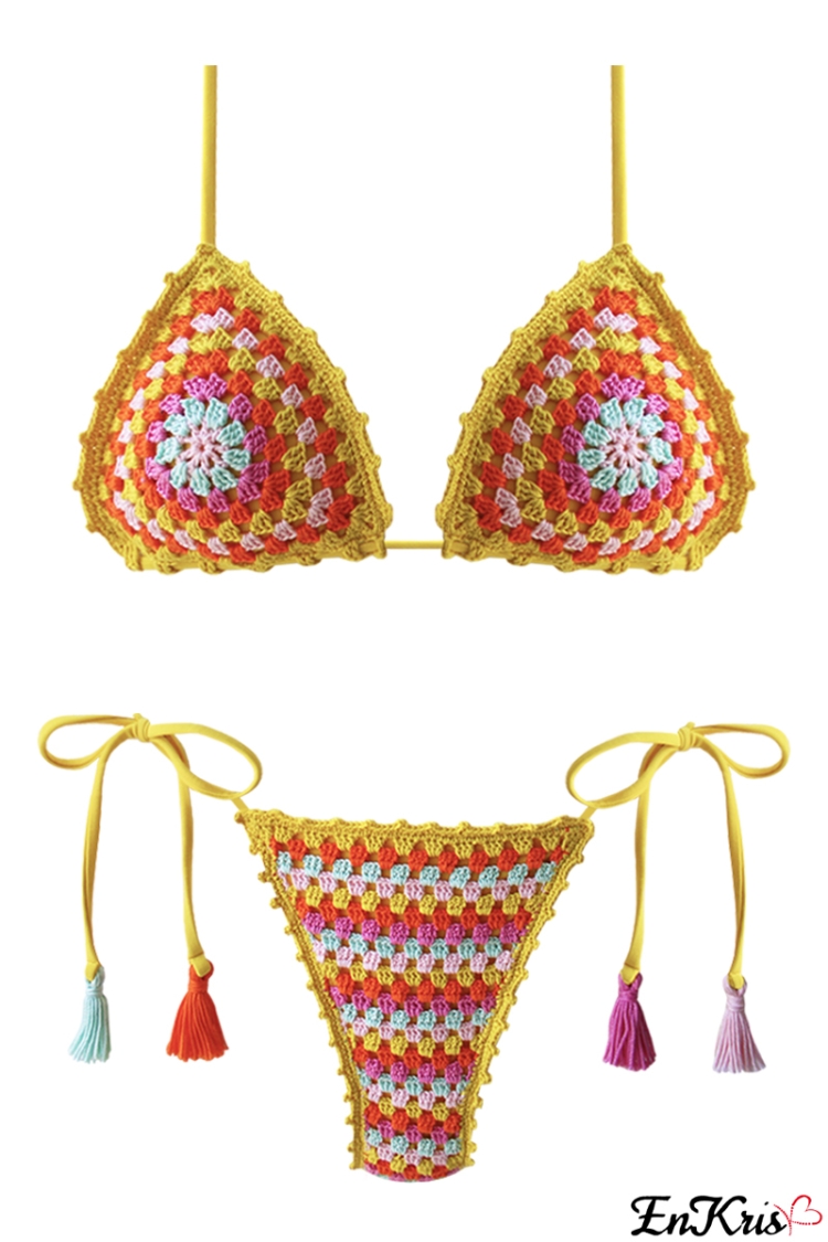 Bikini Chantal triangolo uncinetto multicolor con coppe estraibili Limited  Edition