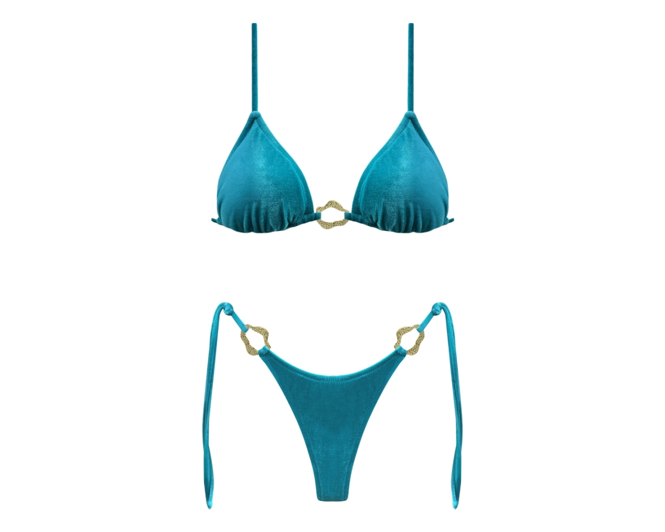 Bikini ZAHARA triangolo in velluto brillantinato con dettagli oro