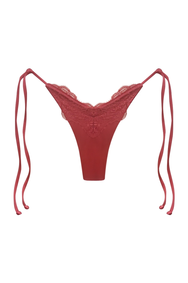 CORAL RED BIKINI OUTLET - SLIP PIZZO MACRAMÈ