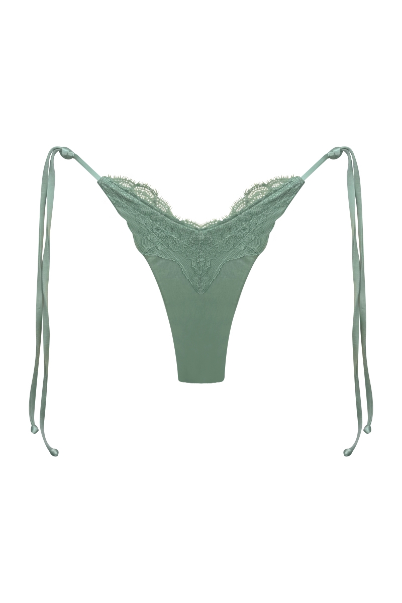 BIKINI VERT MENTHE OUTLET - SLIP PIZZO MACRAMÈ