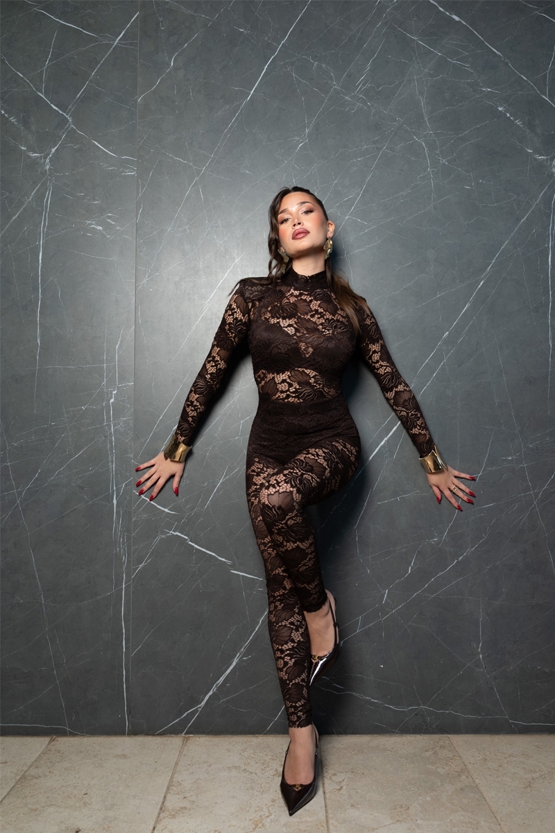 ROSELIN JUMPSUIT - MOCHA MOUSSE PIZZO MACRAME'